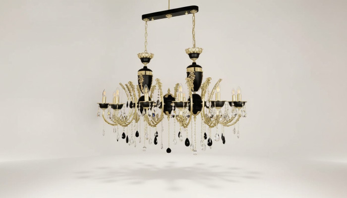 Lámpara de techo de lujo, candelabro de cristal negro, lámpara de techolustre de cristal.