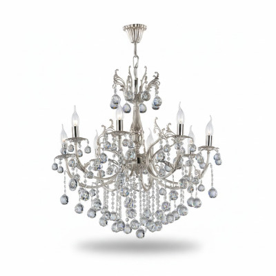 Lámpara de techo de lujo plateada, candelabro de cristal, lámpara de techo, lámpara de araña de plata.