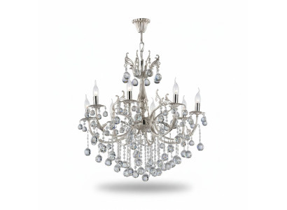 Lámpara de techo de lujo plateada, candelabro de cristal, lámpara de techo, lámpara de araña de plata.