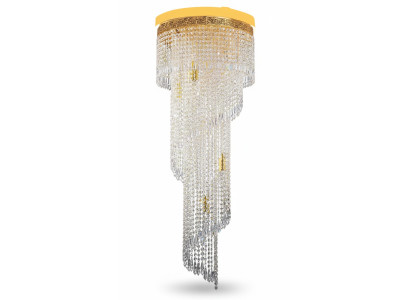 Lámpara de techo de araña de lujo en oro con cristales estilo lustre.