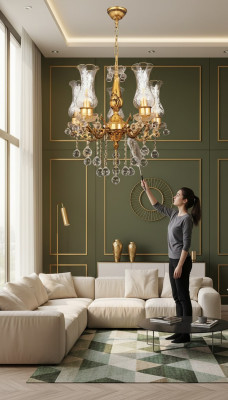 Lámpara de techo de lujo color oro, candelabro, lámpara de techo, lámpara de araña de cristal.