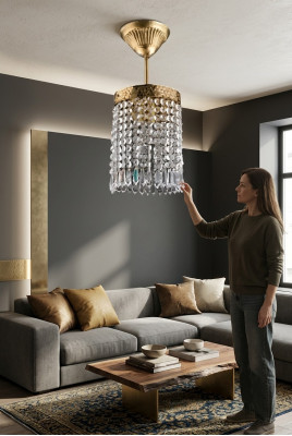 Lámpara de araña de techo de lustre en oro, lámpara de techo de araña de cristal de arte.