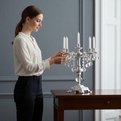 Candelabro portavelas de plata elegante