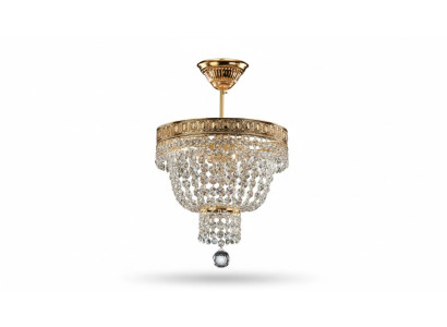 Lámpara de techo de araña de lujo dorada de cristal estilo lustre.