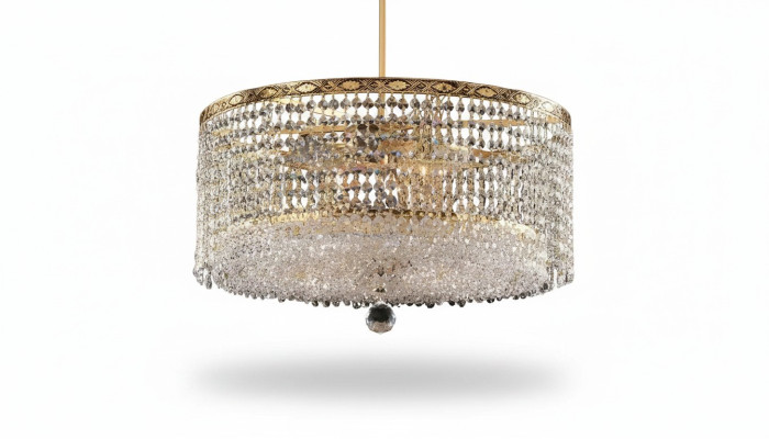 Lujosa lámpara de techo de araña de lujo en oro, lámpara de techo redonda de cristal estilo lustre