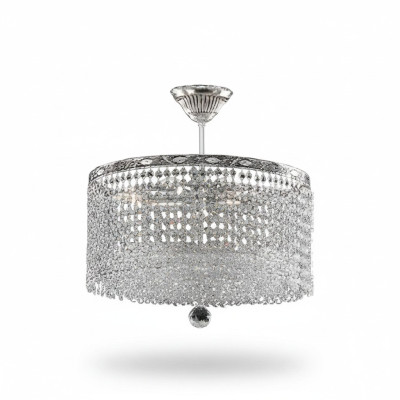 Lámpara de techo redonda, lámpara de techo de cristal de lujo, candelabro plateado, lámpara de araña.