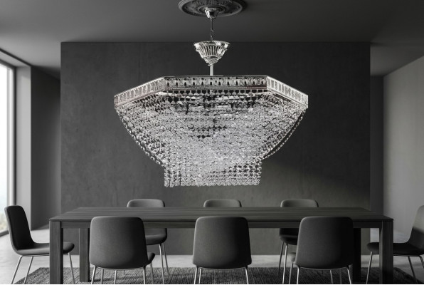 Lujoso candelabro de araña de techo plateado lámpara de techo de cristal