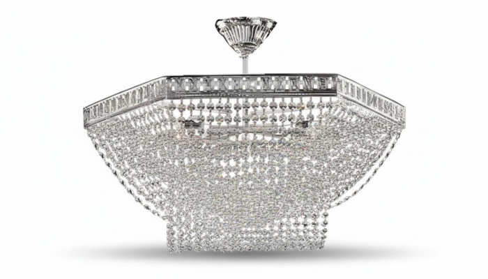 Lujoso candelabro de araña de techo plateado lámpara de techo de cristal