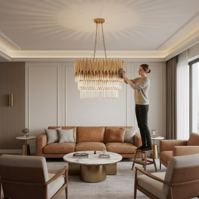 Iluminación Lámpara de techo Candelabro Araña de techo Lujo Oro Lámpara de araña Cristal