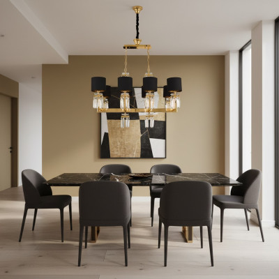 Lámpara de techo candelabro dorado, lámpara de techo lustre de cristal negro