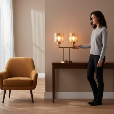 Lámpara de mesa Lámpara de mesa Lámpara Luces Moderno Dorado Lámparas Mesa Vidrio