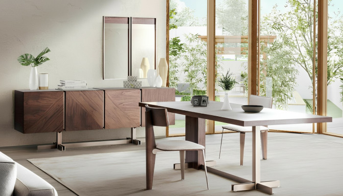Comedor Mesa de comedor Grupo de sillas Aparador 8 piezas Mesa de madera Marrón Grupo de comedor