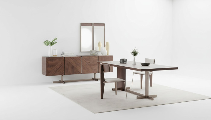 Comedor Mesa de comedor Grupo de sillas Aparador 8 piezas Mesa de madera Marrón Grupo de comedor