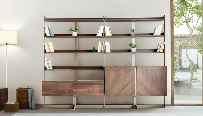 Moderna vitrina de salón, mueble de estantería de pie, muebles de madera maciza marrón estanterías.