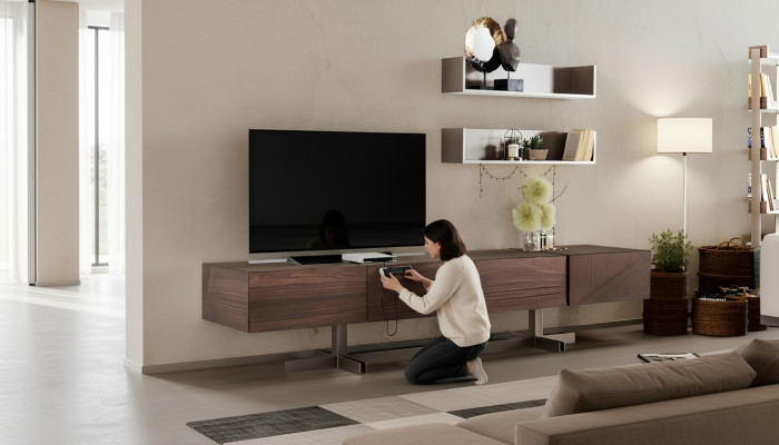 Moderno y elegante mueble de TV de madera de alta calidad y duradera.