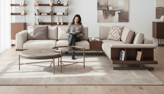Sofá de tela beige sofá de esquina sofá en forma de L Sofás de tela Muebles de lujo Sala de estar