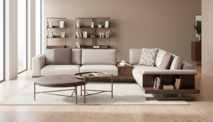 Sofá de tela beige sofá de esquina sofá en forma de L Sofás de tela Muebles de lujo Sala de estar