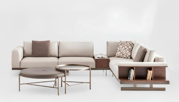 Sofá de tela beige sofá de esquina sofá en forma de L Sofás de tela Muebles de lujo Sala de estar