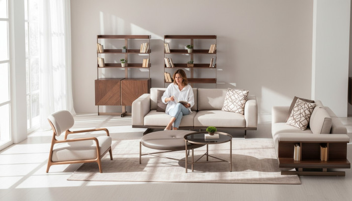 Moderno conjunto de sofá lujo muebles tapizado textil gris sofá moderno