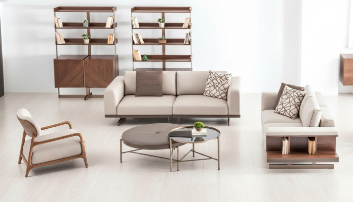 Moderno conjunto de sofá lujo muebles tapizado textil gris sofá moderno