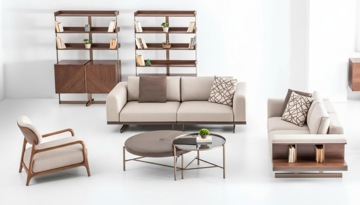 Moderno conjunto de sofá lujo muebles tapizado textil gris sofá moderno