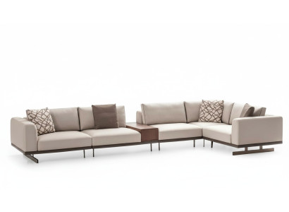 Gran sofá de esquina de tela en forma de L, sofás beige para salón.