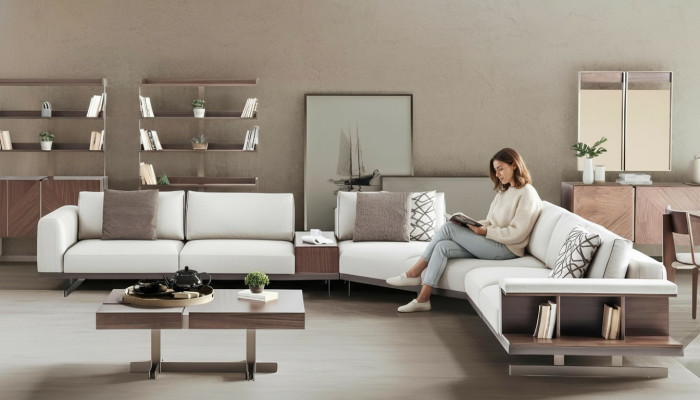 Sofá de tela sofá de esquina en forma de L sofá de tela sofás gris muebles modernos sofás