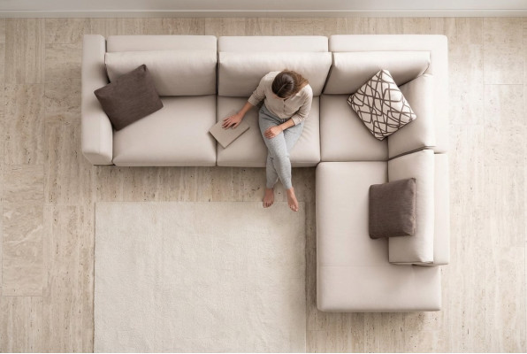 Sofá esquinero de tela en forma de L Sofás de tela gris modernos Mesa de salón