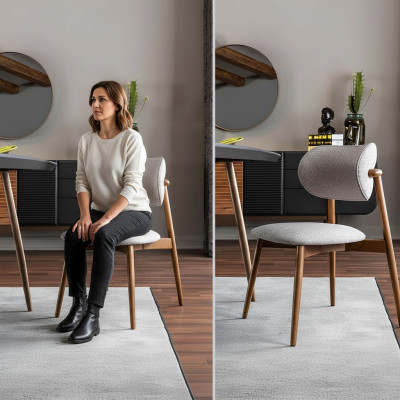 Conjunto de 4 sillas de comedor sin brazos de tela gris