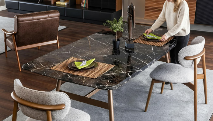 Mesa de comedor mesa de comedor mesa esquina mármol negro comedor diseño