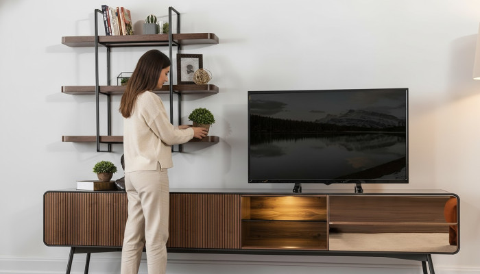 rtv Lowboard soporte para televisión estante estante lateral sala de estar madera marrón moderno
