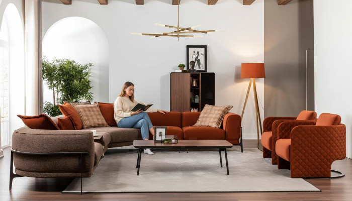 Moderno sofá esquinero en forma de L, sofás de tela, acero inoxidable, muebles para sala de estar, nuevo.