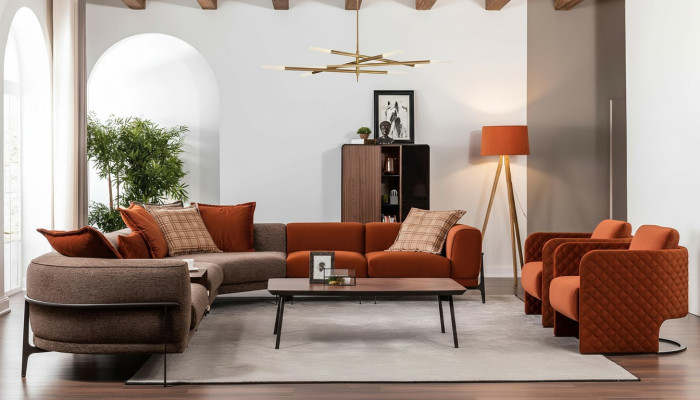 Moderno sofá esquinero en forma de L, sofás de tela, acero inoxidable, muebles para sala de estar, nuevo.