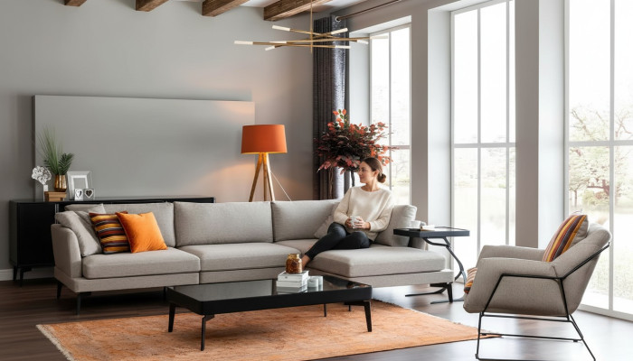 Conjunto de sofás en forma de L, sofá, sillón, gris, sofá, muebles modernos, juego de sofá esquinero, nuevo