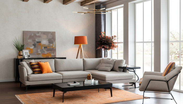 Conjunto de sofás en forma de L, sofá, sillón, gris, sofá, muebles modernos, juego de sofá esquinero, nuevo