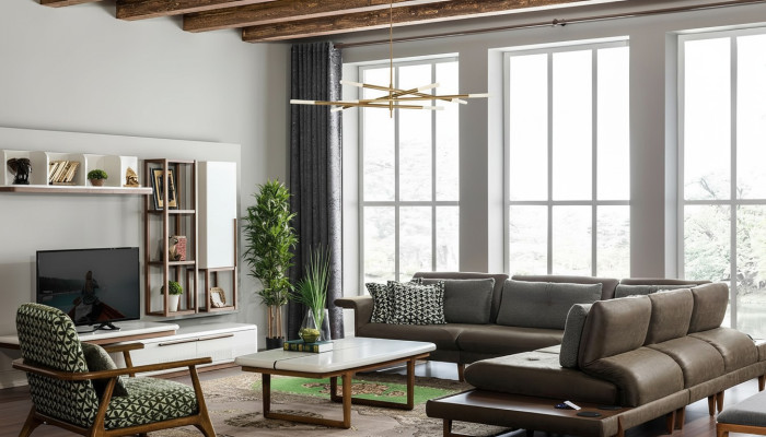 Juego de sala de estar de lujo Muebles Sofá en forma de L Sillón Conjunto de muebles de tela Nuevo