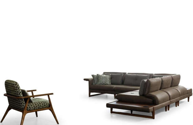 Juego de sala de estar de lujo Muebles Sofá en forma de L Sillón Conjunto de muebles de tela Nuevo