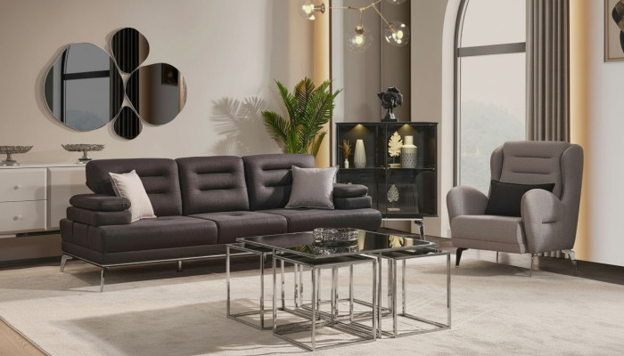 Juego de sofá de 3 plazas Conjunto de sofás Sillón Tejido Negro Moderno Set