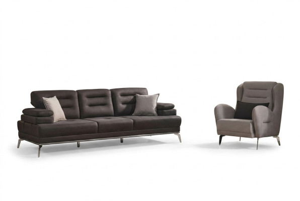 Juego de sofá de 3 plazas Conjunto de sofás Sillón Tejido Negro Moderno Set