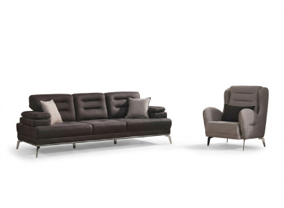 Juego de sofá de 3 plazas Conjunto de sofás Sillón Tejido Negro Moderno Set