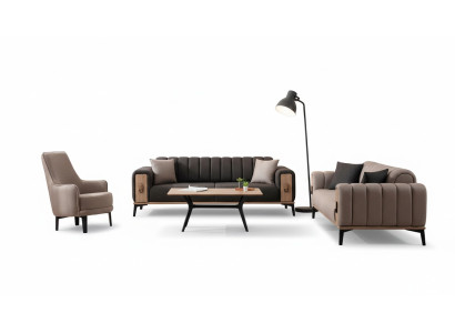 Moderno sofá de tres plazas, sillón tapizado de lujo conjunto de muebles de tela.