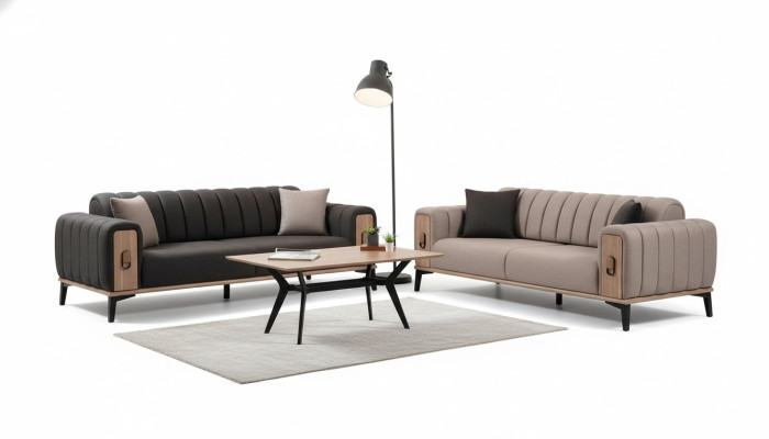 Sofá marrón juego de 2 sillones de lujo Sofás de madera con estructura de sofá.