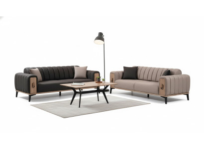 Sofá marrón juego de 2 sillones de lujo Sofás de madera con estructura de sofá.