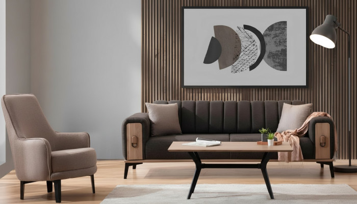 Sofá noble de diseño moderno de tres plazas y sillón, sofás de lujo mobiliario.