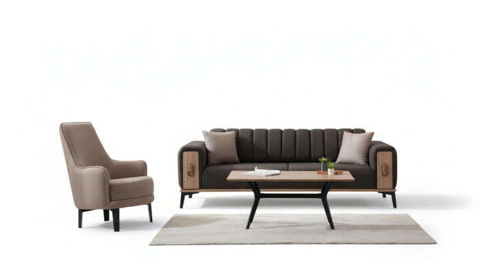 Sofá noble de diseño moderno de tres plazas y sillón, sofás de lujo mobiliario.