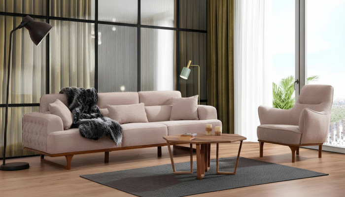 Conjunto de sofás beige de tres plazas Sillón Sillón de lujo Beige Muebles modernos
