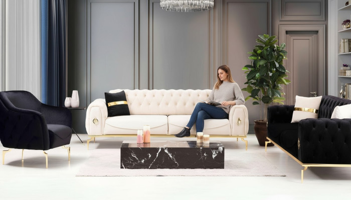Elegante juego de sofás Chesterfield de acero inoxidable muebles sofás sillones set de sofás.