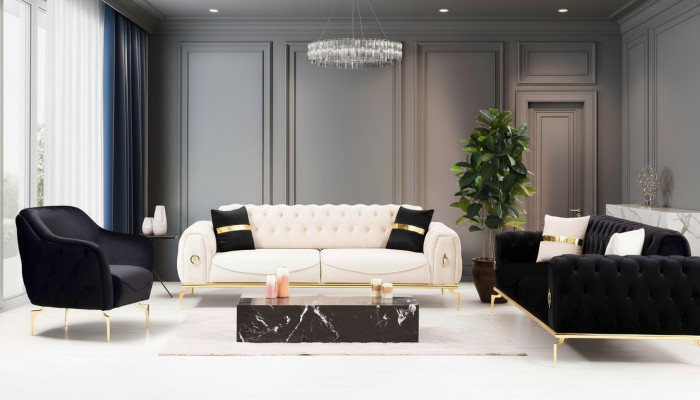 Elegante juego de sofás Chesterfield de acero inoxidable muebles sofás sillones set de sofás.