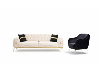 Conjunto de sofás Chesterfield de lujo de acero inoxidable de tres plazas