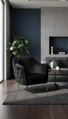 Muebles modernos de lujo, sillón Chesterfield, sillón de cóctel, muebles de acero inoxidable.